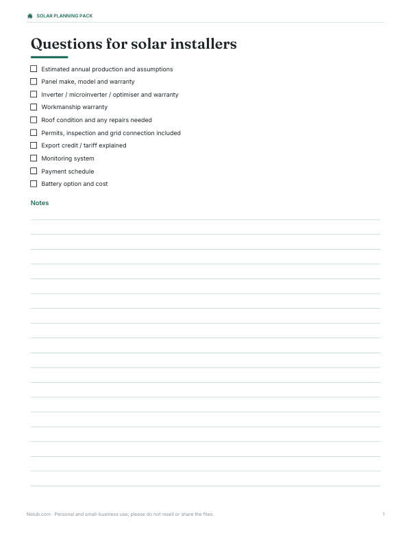 Preview of Printable Solar Installer Checklist