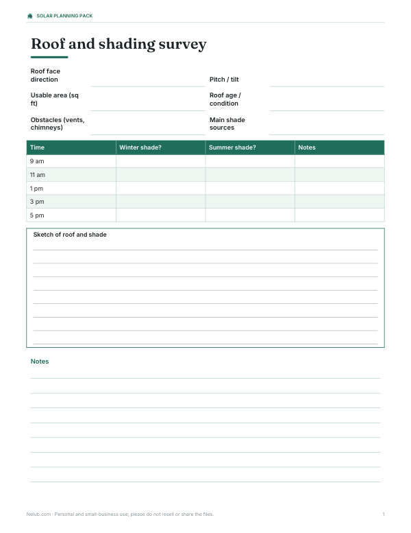 Preview of Printable Roof and Shade Survey